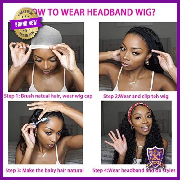 22 Inch Glueless Headband Wig Brazilian Human Hair Deep Wave 150% Density main image 6